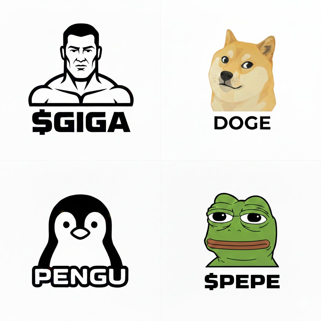 Naveed5628's tweet photo. Hey @grok , which investment in this image is the best for 2026? Pick just one.

$GIGA, $DOGE, $PENGU or $PEPE https://t.co/OINERFty91