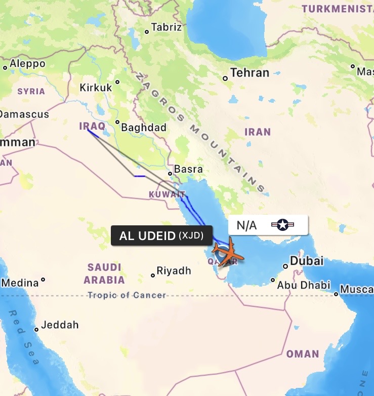 CeciliaSykala's tweet image. 2 Boeing KC-135R Stratotankers

Both out of AL UDEID Airbase Qatar, &amp;amp; in the Persian Gulf

Currently over IRAQ
#AE013A  59-1488

Landing again.
#AE0484  62-3509