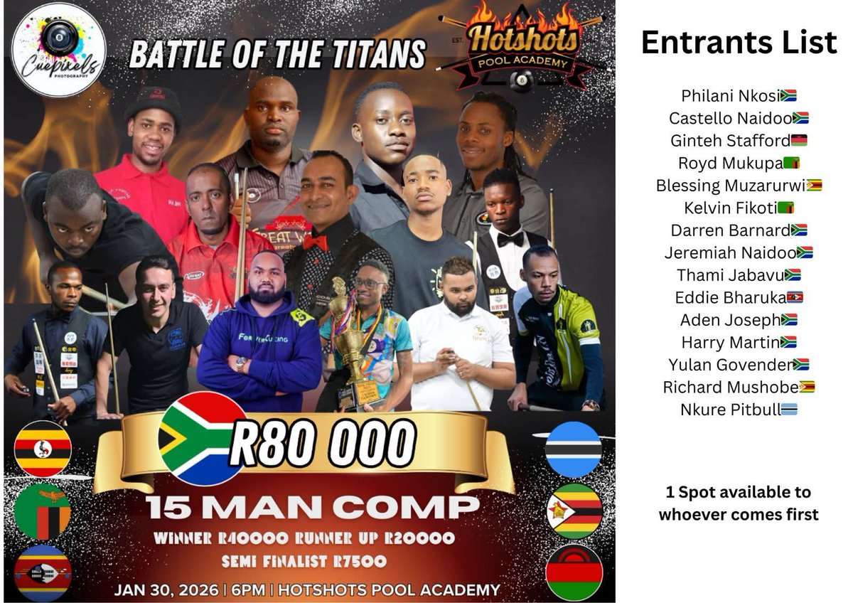 Good luck Nkure,The best pool player in Botswana,Represent us well🇧🇼🎱👊