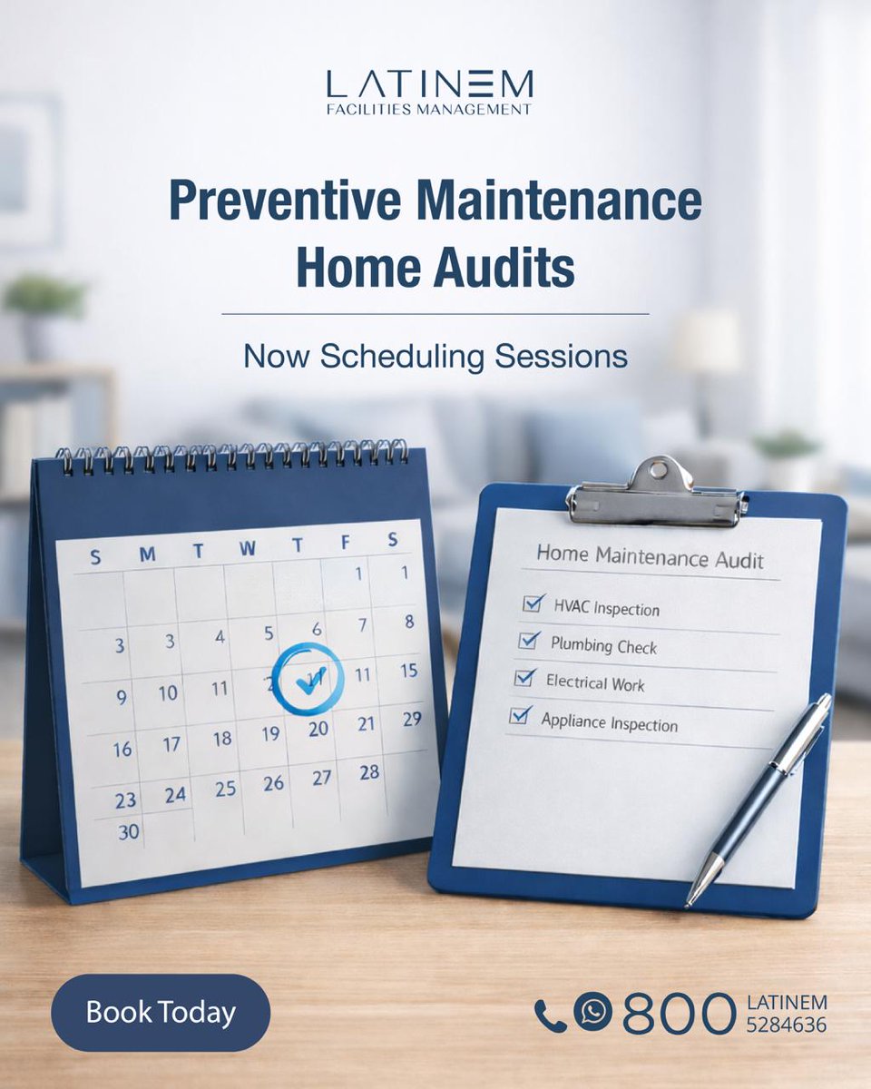 latinemfm's tweet photo. Preventive Maintenance Home Audits should be part of how you plan ahead, identify early concerns, and maintain consistency across your home. At Latinem FM, we recommend a home health check at the start of the year to support smoother maintenance and avoid preventable issues later https://t.co/Z15R3t4fEM