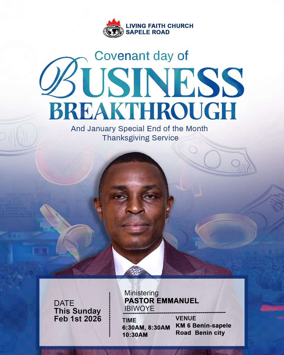 LFCBENIN's tweet image. Join us for our End of the month Thanksgiving for the Month of January 

#Thanksgivingservice 
#CovenantDayofBusinessBreakthrough 
#LfcSapeleroad