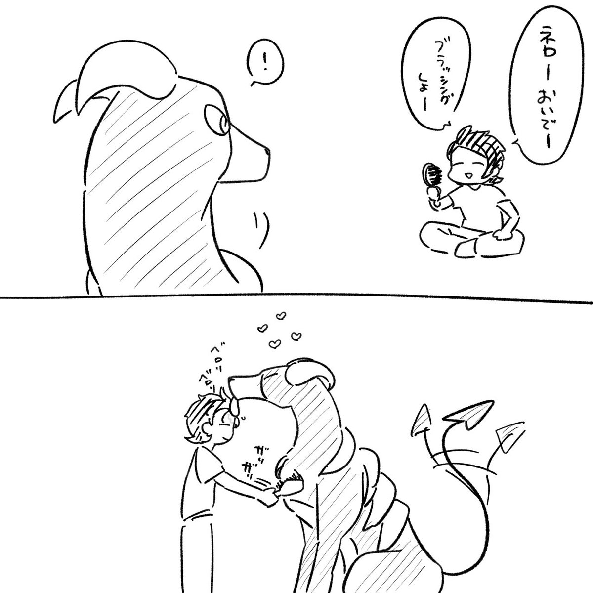カーボロネロこと姐さんをブラッシングするキョウヤ 