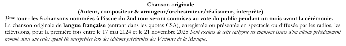 mller_marie's tweet photo. @bobinerose @juderaa1 Je pense que "Ma Faute" ne remplie pas las critères de nomination vue que la première version est sortie en 2022 https://t.co/YC4D4w7ZiR