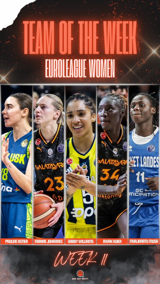 🚨 TEAM OF THE WEEK 11 🚨

Gabby et Marine font le show cette semaine, tandis que Musa a été décisive lors de la qualification de BL 🔥

Mentions honorables: M.Cazorla, L.Lacan, K.Charles, C.Bibby, E.Meesseman