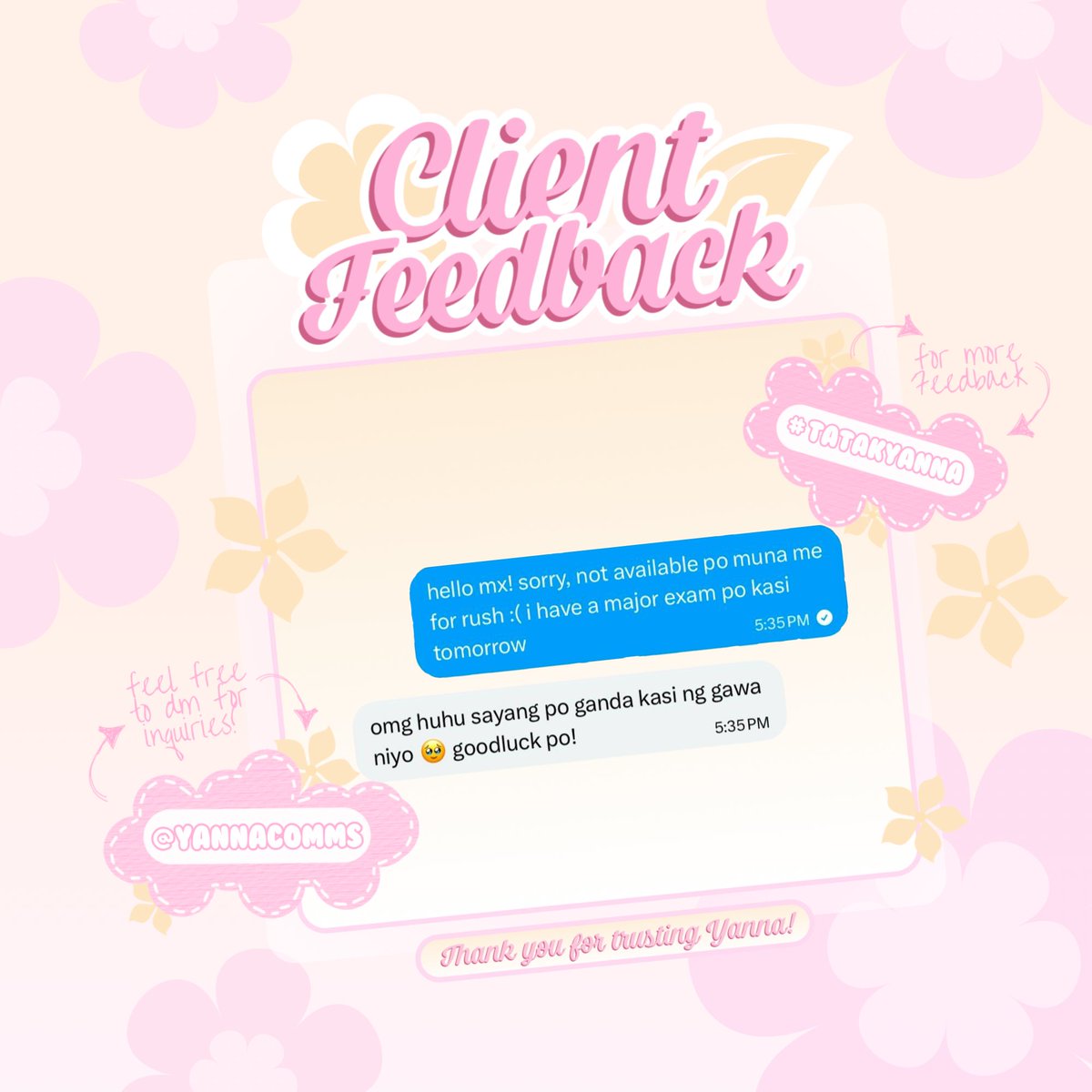 #tatakyanna ⟢

𝐓𝐀𝐒𝐊: 1700-Word Contemporary World Essay

"𝙜𝙖𝙣𝙙𝙖 𝙠𝙖𝙨𝙞 𝙣𝙜 𝙜𝙖𝙬𝙖 𝙣𝙞𝙮𝙤 🥹"

feedback from a new client for a recent essay i wrote this january! 💕 so happy that the client was impressed, requested no revisions, and immediately inquired for a new