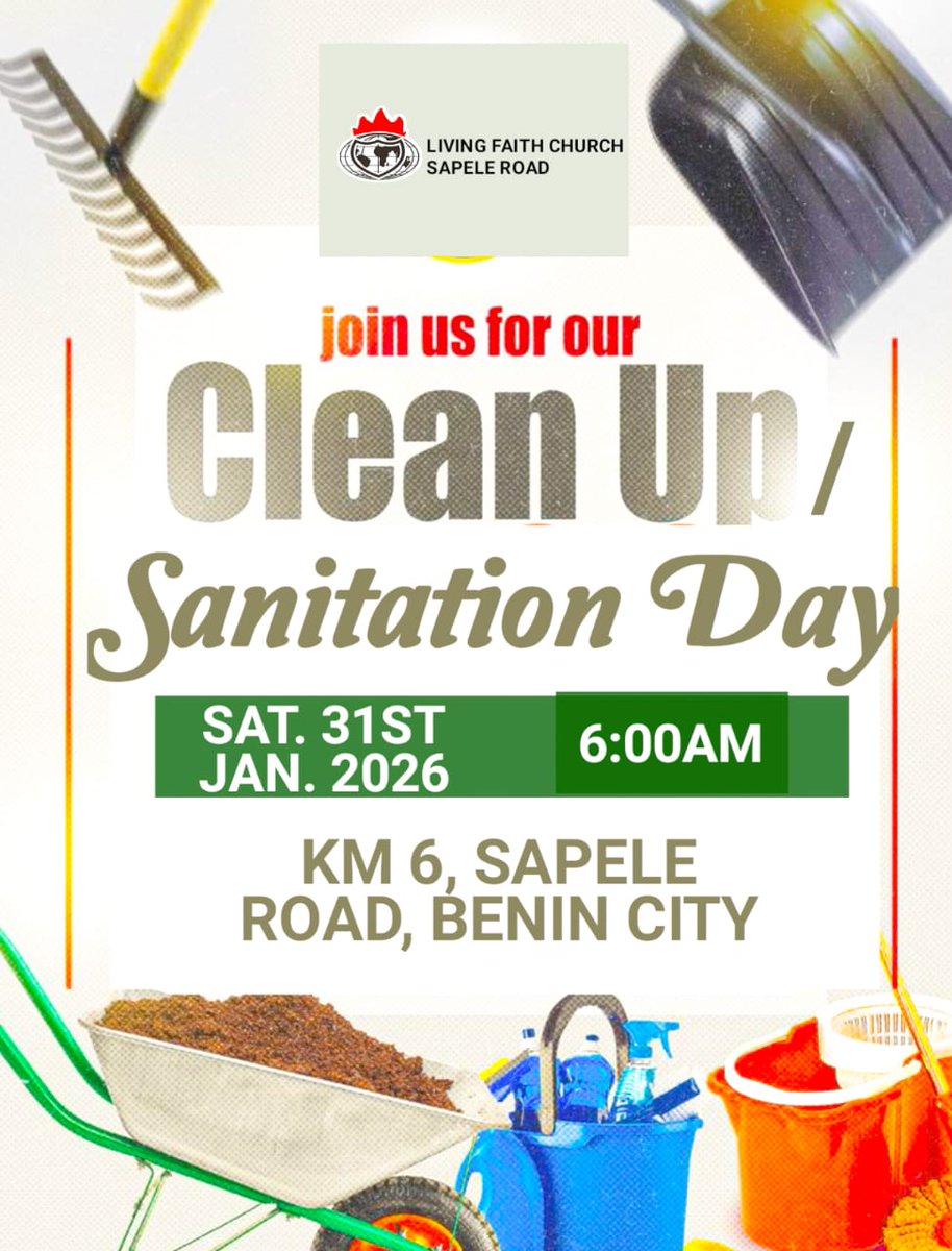 LFCBENIN's tweet photo. Join us tomorrow as we come to clean the Church Premises
#Cleanupsanitationday
#Opendoors2026
#BreakingNewGrounds
#LfcSapeleroad https://t.co/W0cBDA28vh