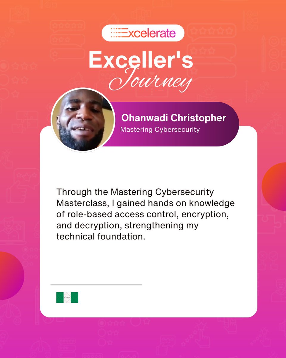Security isn’t a theory. It’s practice.🔒

Ohanwadi Christopher gained hands-on experience with access control and encryption in our Mastering Cybersecurity Masterclass.

Ready to build real security skills?

✨ Join Excelerate now.tinyurl.com/yc3u3mdf