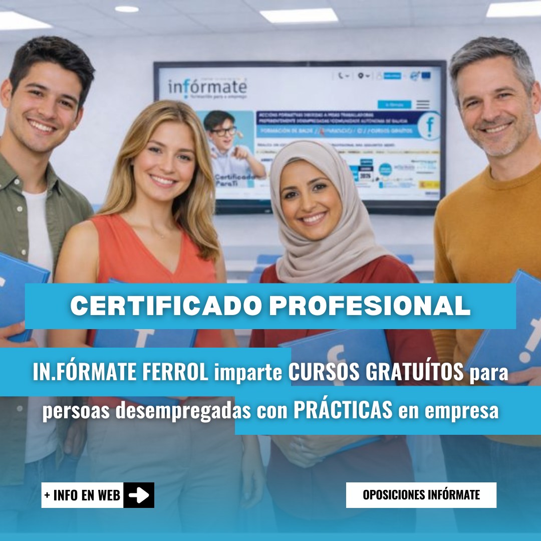 InformateEmpleo's tweet photo. 👩‍🏫 Inscríbete xa nos CURSOS GRATUÍTOS para persoas desempregadas, con PRÁCTICAS EN EMPRESA, en #InFórmateFerrol 👇

🗒 𝐂𝐎𝐍 𝐂𝐄𝐑𝐓𝐈𝐅𝐈𝐂𝐀𝐃𝐎 𝐏𝐑𝐎𝐅𝐄𝐒𝐈𝐎𝐍𝐀𝐋

Anótate AQUÍ! 👉 https://t.co/gLAbettWfv https://t.co/7rOLjNbebi