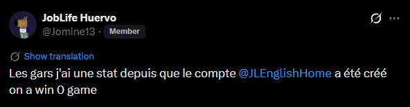 JLEnglishHome's tweet image. Just please guys, end this curse!

🇬🇧(Guys I have a stat since the acount JLinEnglish was created we have won 0 games)

🇪🇸(Chicos tengo una estadística: desde la creación de JLinEnglish hemos ganado 0 partidos)

#JOBLIFE