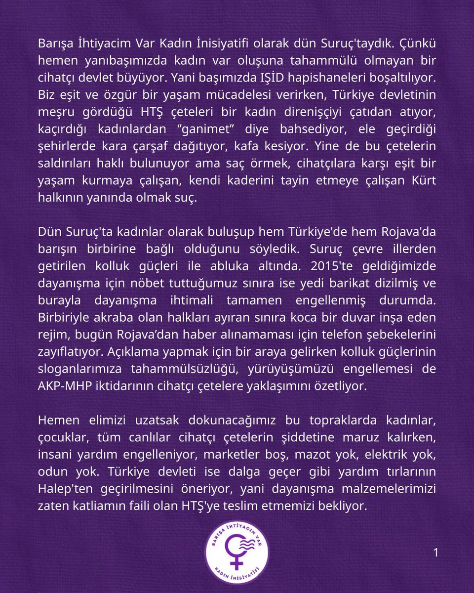 Barışa İhtiyacım Var Kadın İnisiyatifi tweet media