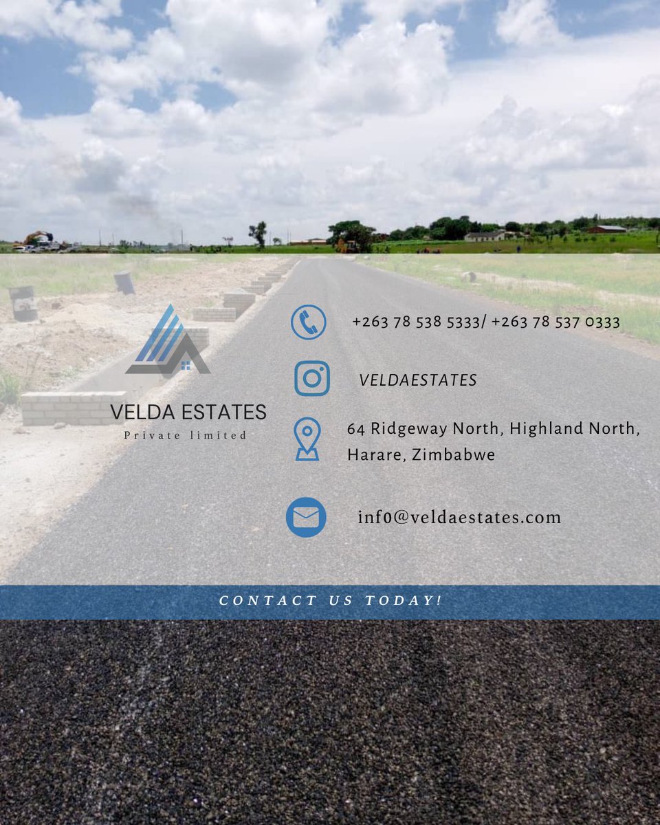 veldaestates's tweet photo. Build where value meets progress.
Spitzkop Gardens is 20 km from Harare CBD with tarred roads and servicing at 95 percent completion. Secure your residential stand with a 30 percent deposit and flexible payment terms.

📞 +263 78 538 5333 / +263 78 537 0333 https://t.co/uMJOdUsCD9