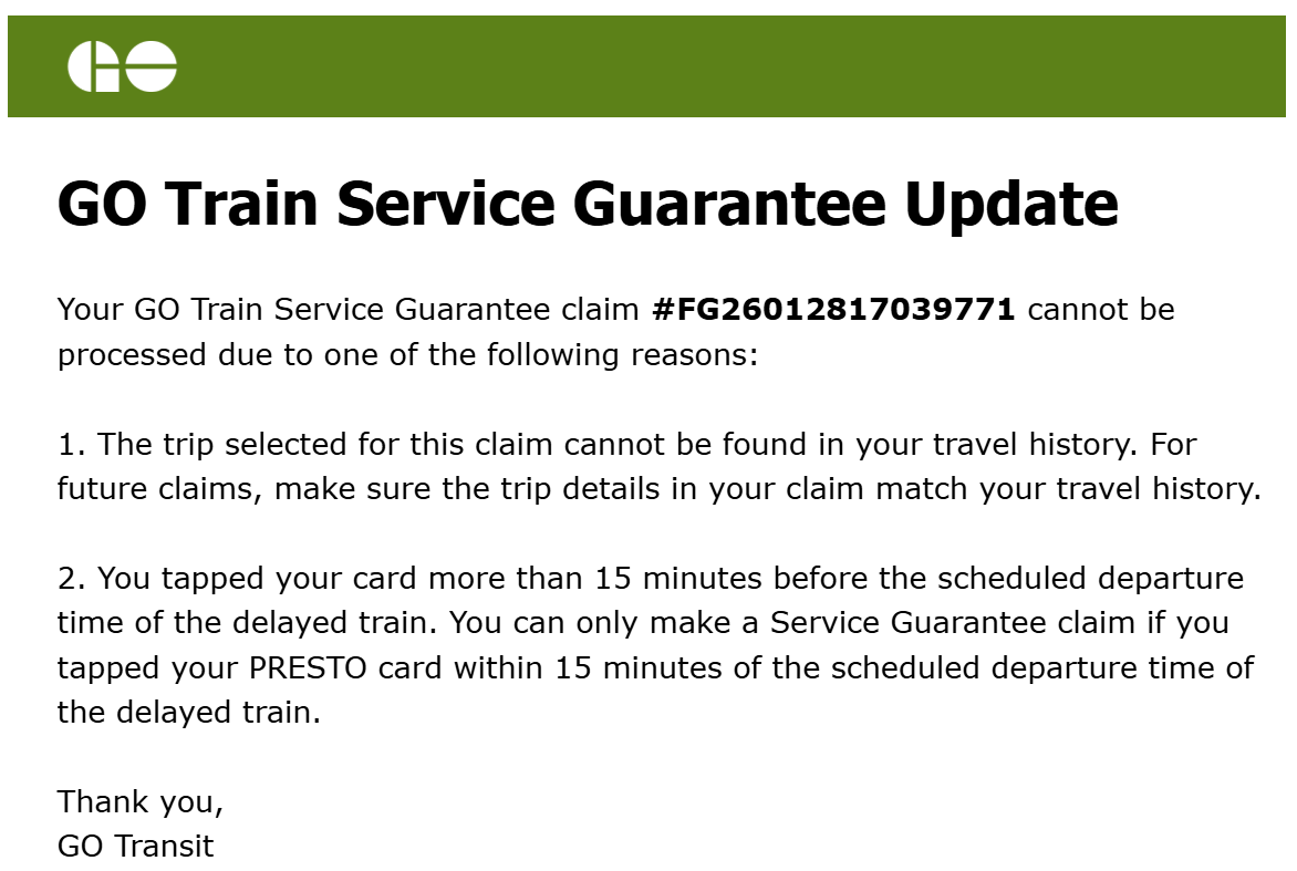 RazzorSharp's tweet photo. @Metrolinx Metrolinx customer service. Zero accountability. https://t.co/FMNkKW3QzC