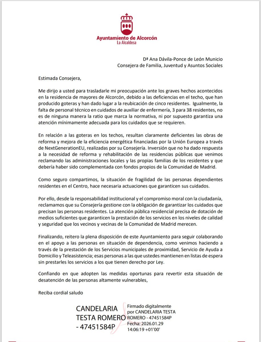 Residencia pública  Alcorcón,  ayuntamiento en defensa de sus ciudadan@s y trabajadoras. Por cuidados de calidad y trabajo dignos.