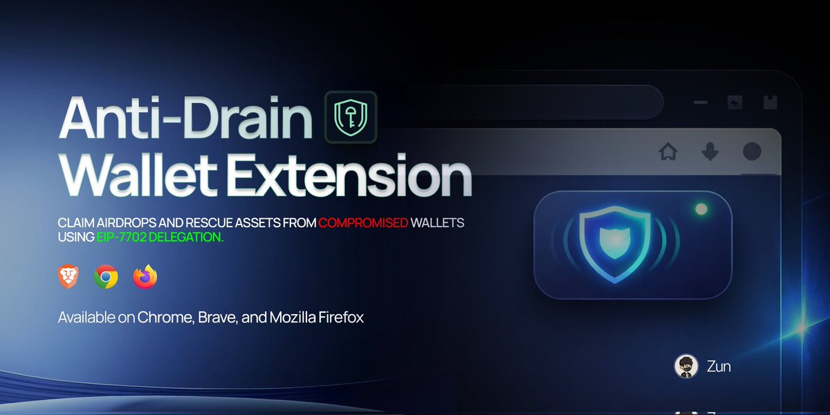 My friend <a href="/Zun2025/">Zun</a> built an anti-drain extension that let's users rescue funds from hacked/compromised wallets

You can use the tool to claim airdrop/staked tokens from a compromised wallet

Here's how it works:

Install extension: github.com/zunmax/antidra…
Watch YouTube tutorial: