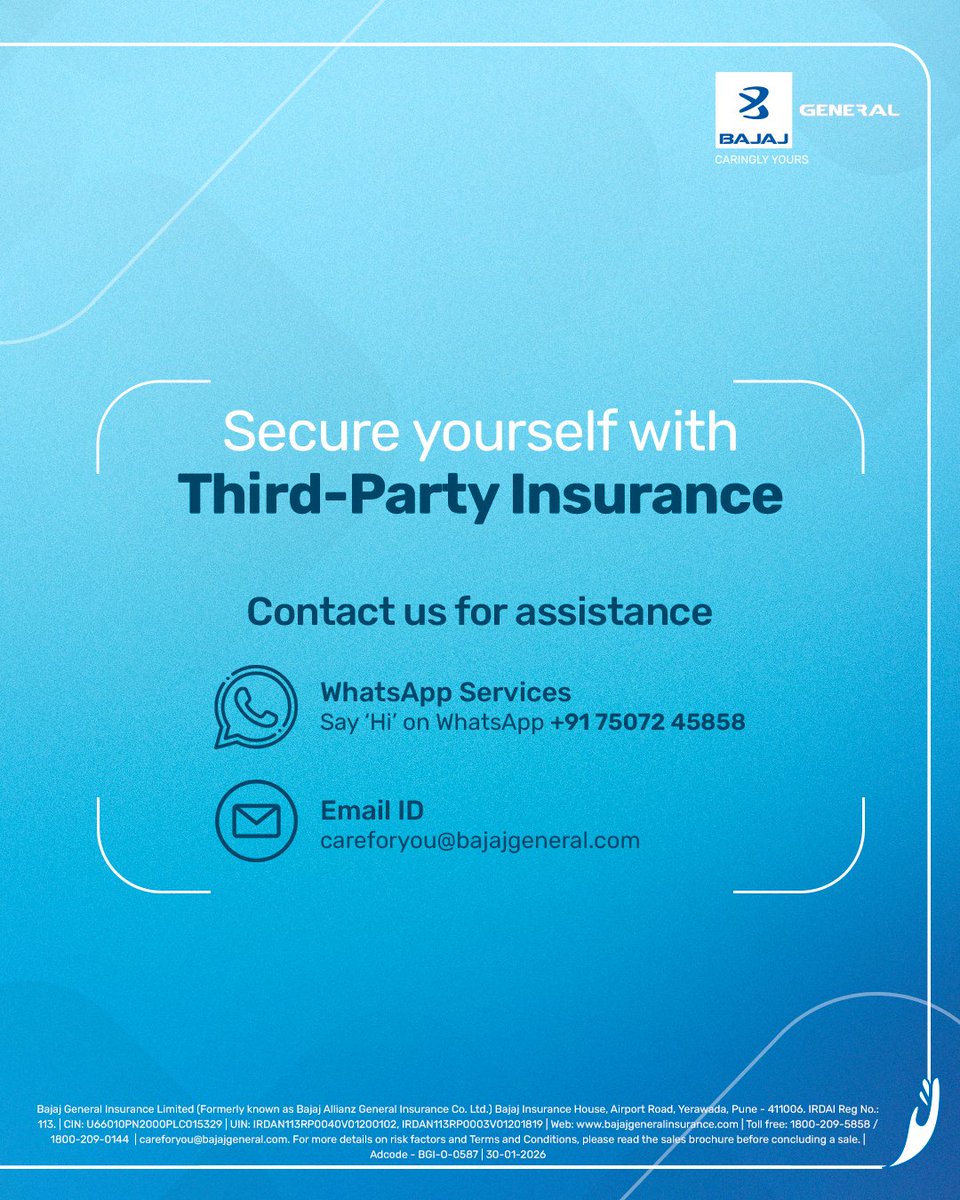 bajajgeneral's tweet photo. On the road responsibility comes first.
Third Party Insurance keeps you secured, every mile of the way.
Learn more: https://t.co/WVzmLUL4Ei
#CaringlyYours #ForwardKaroCare #HameshaAapkeLiye #ThirdPartyInsurance
...(2/2) https://t.co/Tka5JreRgy