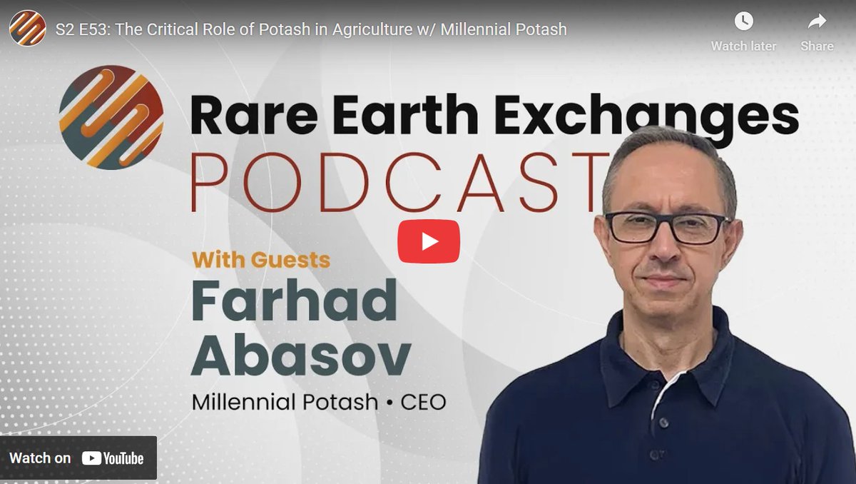 $MLP.V $MLPNF
Farhad Abasov <a href="/MLPotash/">Millennial Potash Corp</a>  on <a href="/RE_Exchanges/">Rare Earth Exchanges</a> podcast: why potash is back, why Banio works, and how food security became a strategic asset.
This isn’t theory. It’s execution.
🎙️ rareearthexchanges.com/podcast/s2-e53/

#miningstocks #potash <a href="/RE_Exchanges/">Rare Earth Exchanges</a>