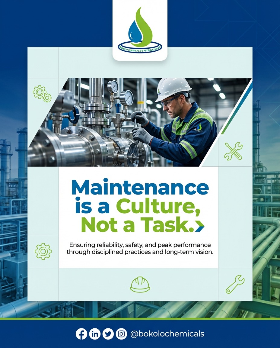 Maintenance is more than a routine, it is a mindset.
At Bokolo Chemicals &amp; Petroleum, we prioritise disciplined maintenance practices to ensure safety, reliability, and sustained operational performance across our energy solutions.

#MaintenanceCulture #OperationalExcellence
