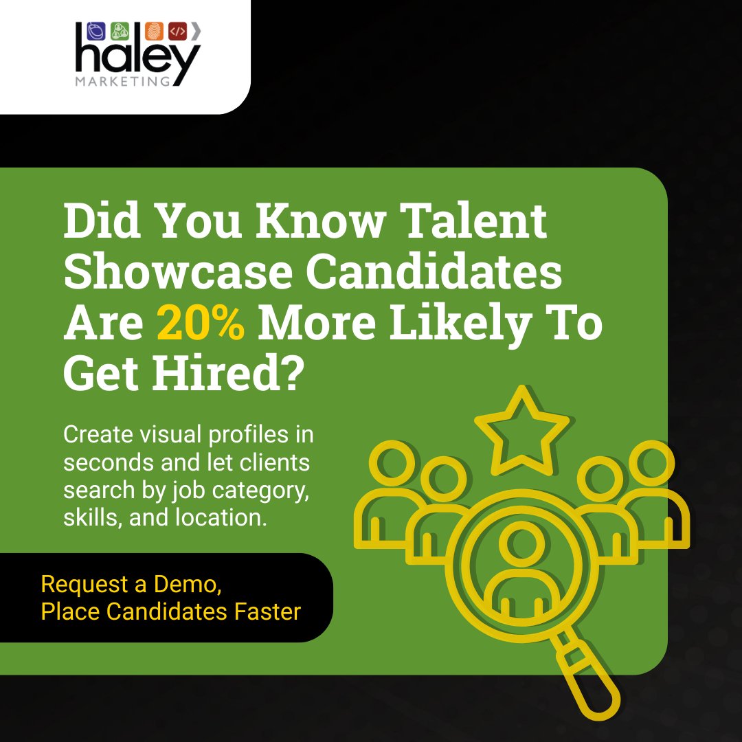 You don’t need more candidates.

You need a better way to showcase the great ones you already have.

That’s what Talent Showcase was built for: a simple, scroll-friendly way for employers to quickly browse available talent and request info with one click.www.haleymarketing.com/services/marke…