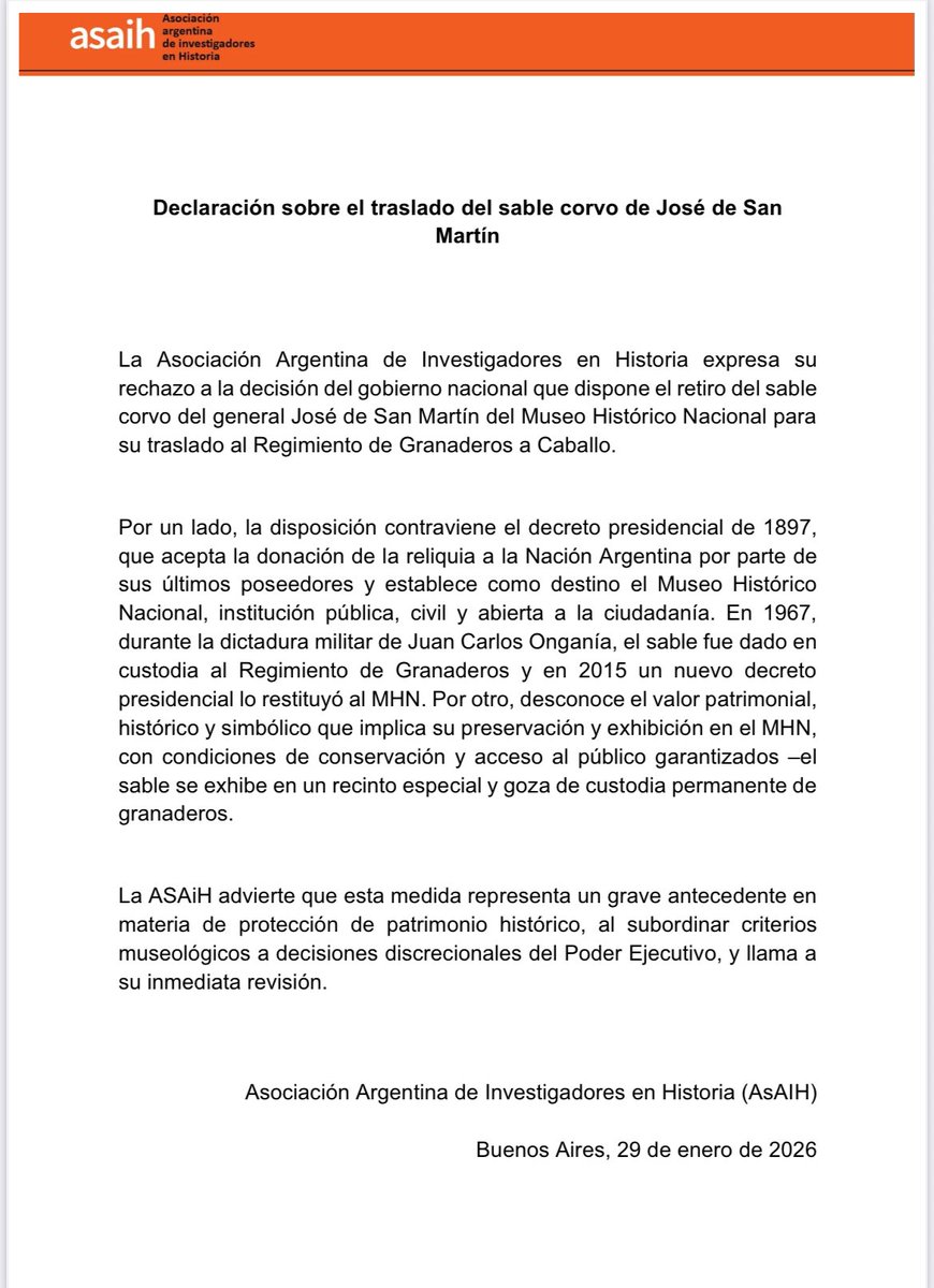 asaih_historia's tweet photo. Declaración sobre el traslado del sable corvo de José de San Martín https://t.co/ou4nj2F11d
