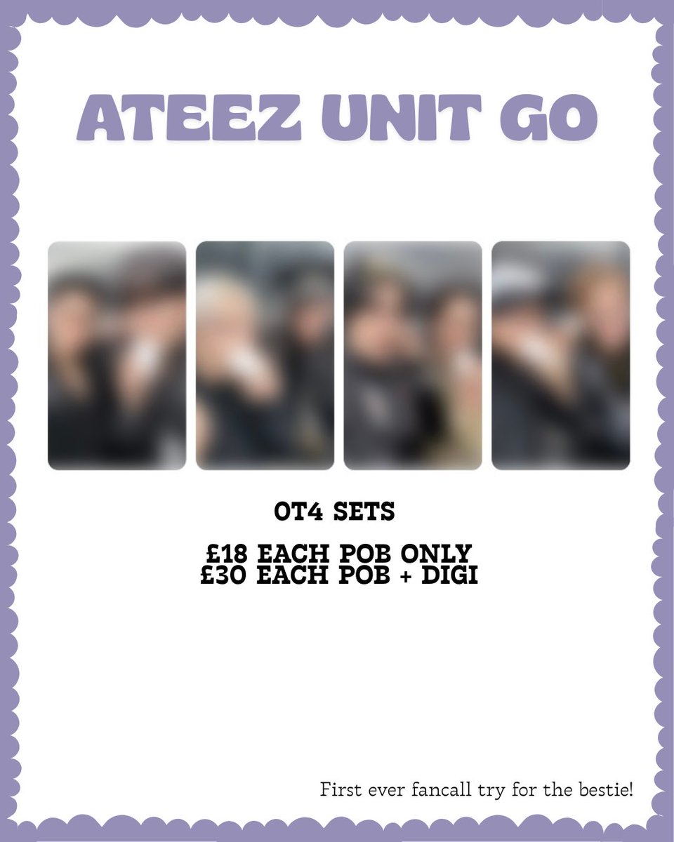 ATEEZ FROMM GROUP ORDER

⭕️ SELL

insta: @ moominiwoo

instagram.com/p/DUIaWX4DK_7/…

Hongjoong Seonghwa Yunho Yeosang San Mingi Wooyoung Jongho 홍중 성화 윤호 여상 산 민기 우영 종호 에이티즈 공방 포카 포토카드 에이티즈 아웃로우