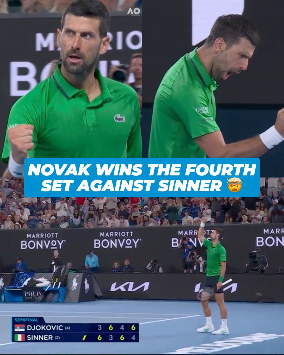 TennisChannel's tweet photo. Novak was HYPED on this one 🔥 

Sinner vs. Djokovic is going the distance 🚨 

#AusOpen https://t.co/sw6Ri0ICAe