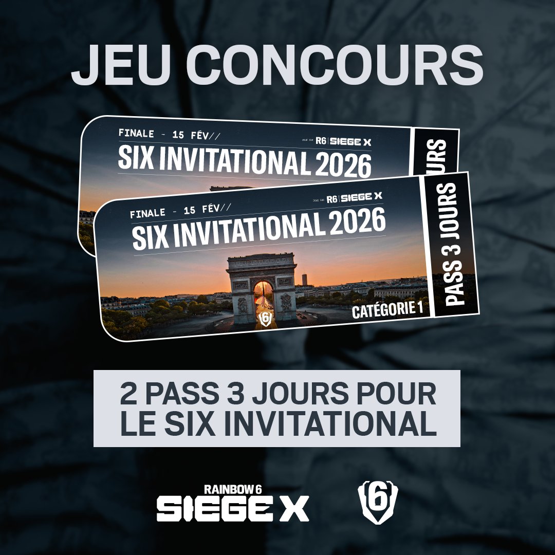 Rainbow6FR's tweet image. 🎁 CONCOURS DERNIÈRE CHANCE 🎁

Le Six Invitational en physique à Paris, c'est dans 2 semaines ! 🚨🏟️
On vous fait gagner nos derniers pass 3 jours pour l'événement 🎫

Pour tenter de gagner :
❤️ Like le post
💬 Tag la personne avec qui tu veux y aller
✔️ Abonne-toi à @Rainbow6FR
