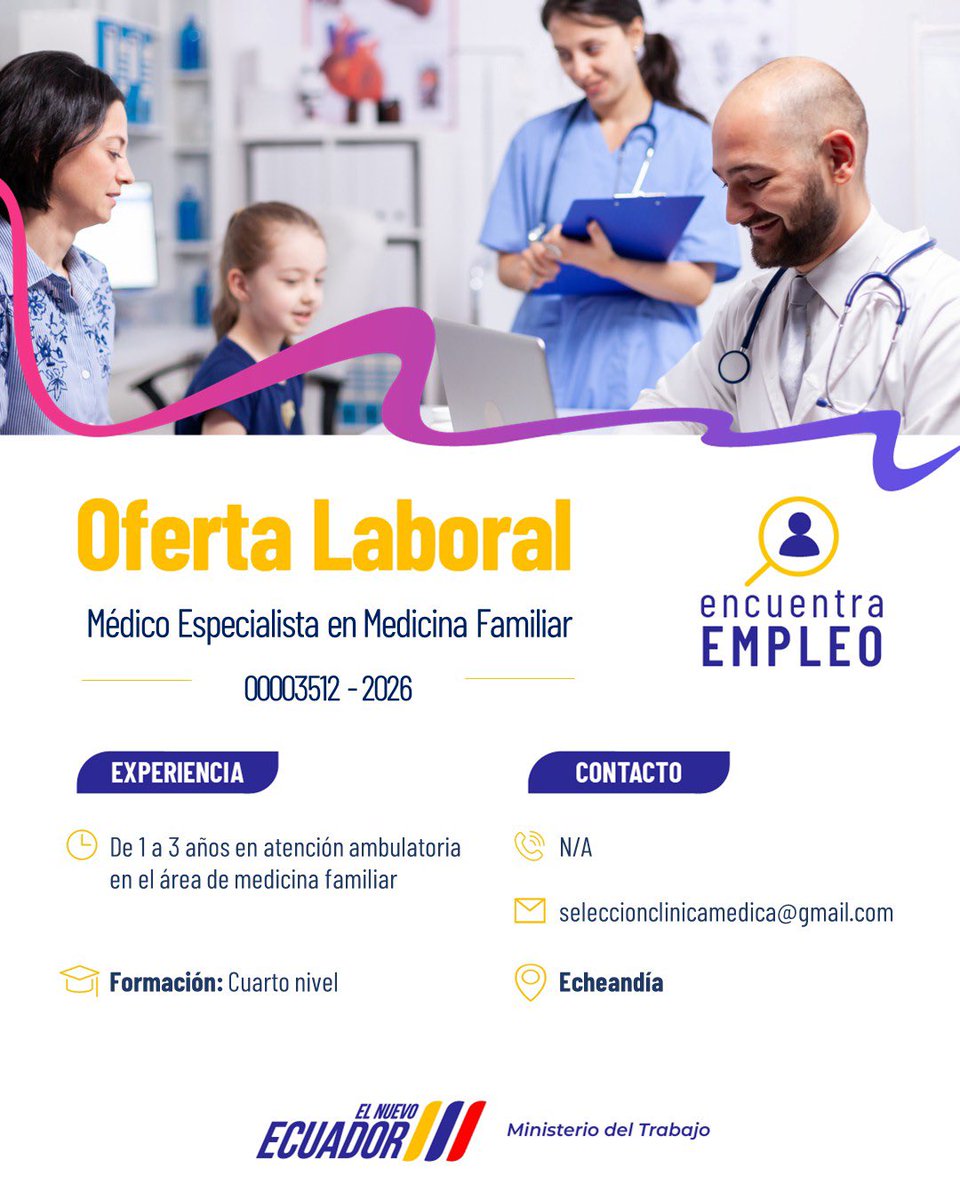 ¡Tu vocación merece un lugar donde brille!
Estamos buscando un médico especialista en medicina familiar con experiencia para unirse a nuestro equipo.
Impacta vidas cada día
#medicinafamiliar #medico #echeandia