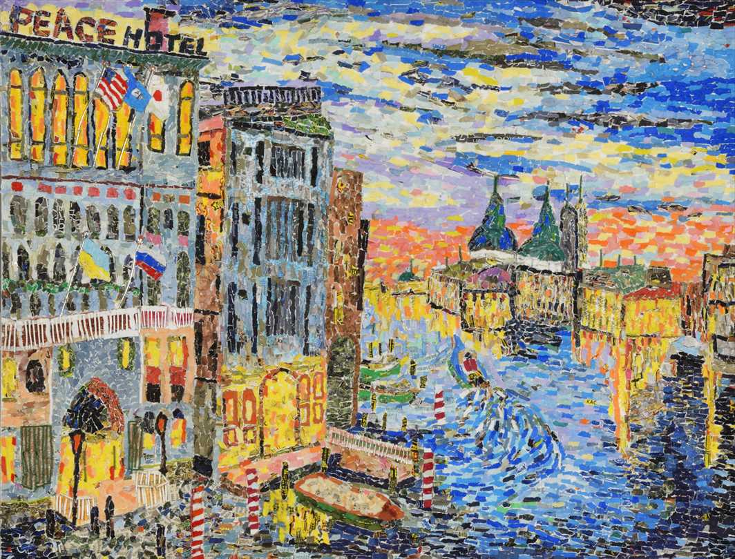 第68回展 作品紹介 「朝ぼらけ（会議は踊る）」西村友宏 B3 #ちぎり絵