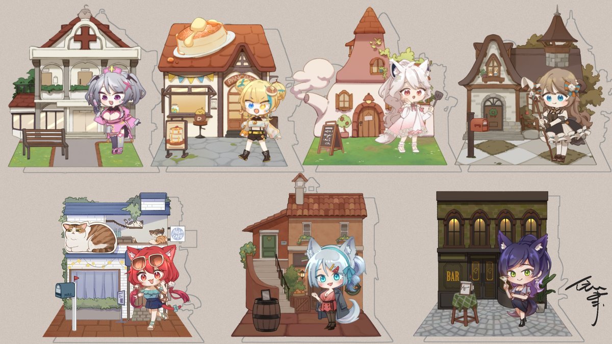 ［FF46 攤位I13］台V商店街壓克力立牌合輯～
上排新款300，四款全包1000，下排舊款200