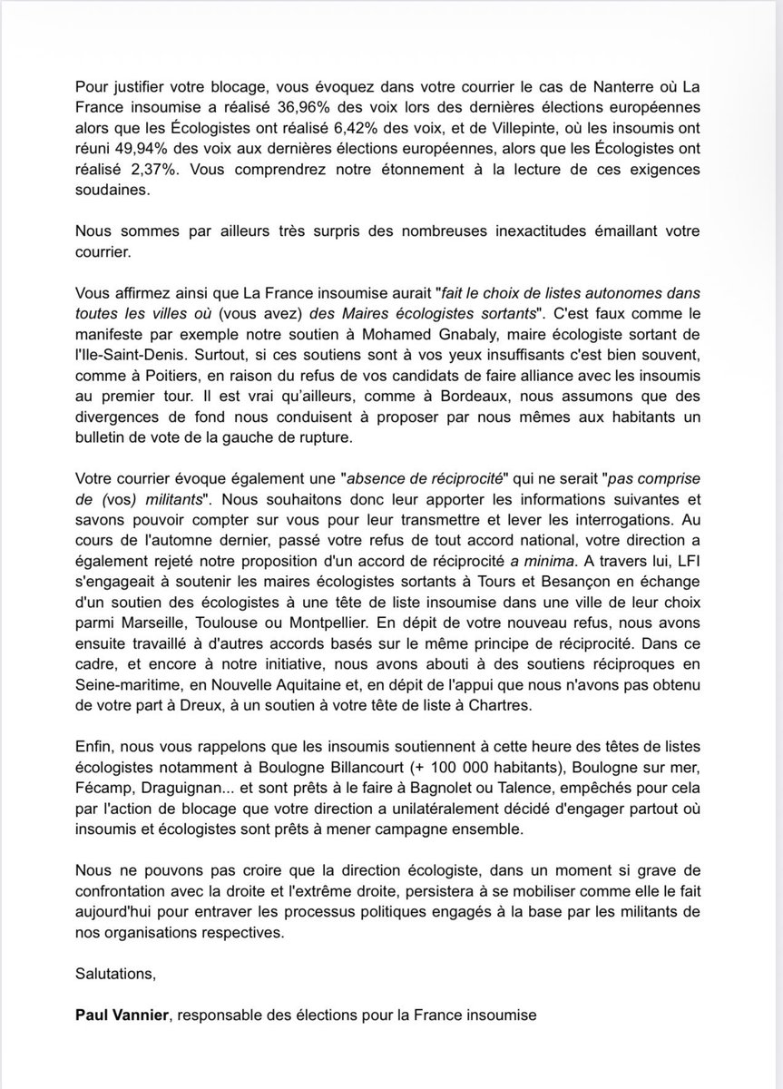 MISE AU POINT : je lis dans la presse que la direction d’EELV accuse la France insoumise d’être à l’initiative de la tribune publiée par des militants écologistes à propos des prochaines élections municipales.

Je souhaite donc faire cette mise au point.

Fidèles à leurs