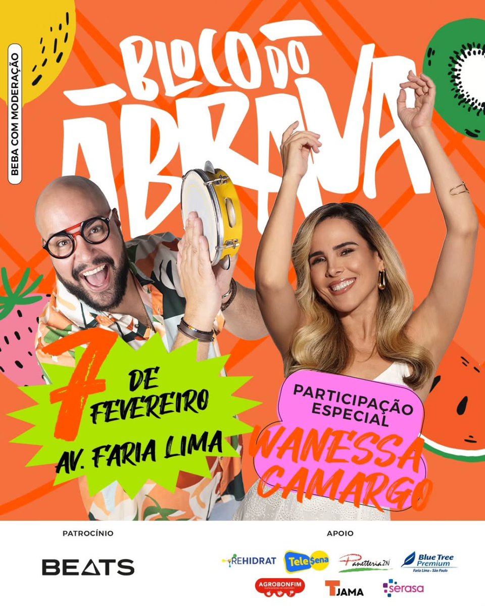 ALÔÔÔ 👀🔥
Já pode avisar geral: @wanessacamargo CONFIRMADÍSSIMA no Bloco do Abrava!

🗓 7 de fevereiro
📍 Av. Faria Lima, 4100
🕚 11h começa o esquenta

Vai ter hit, vai ter gritaria e vai ser daquele jeito 💥🎶
Você não vai perder, né?
A gente se vê lá!