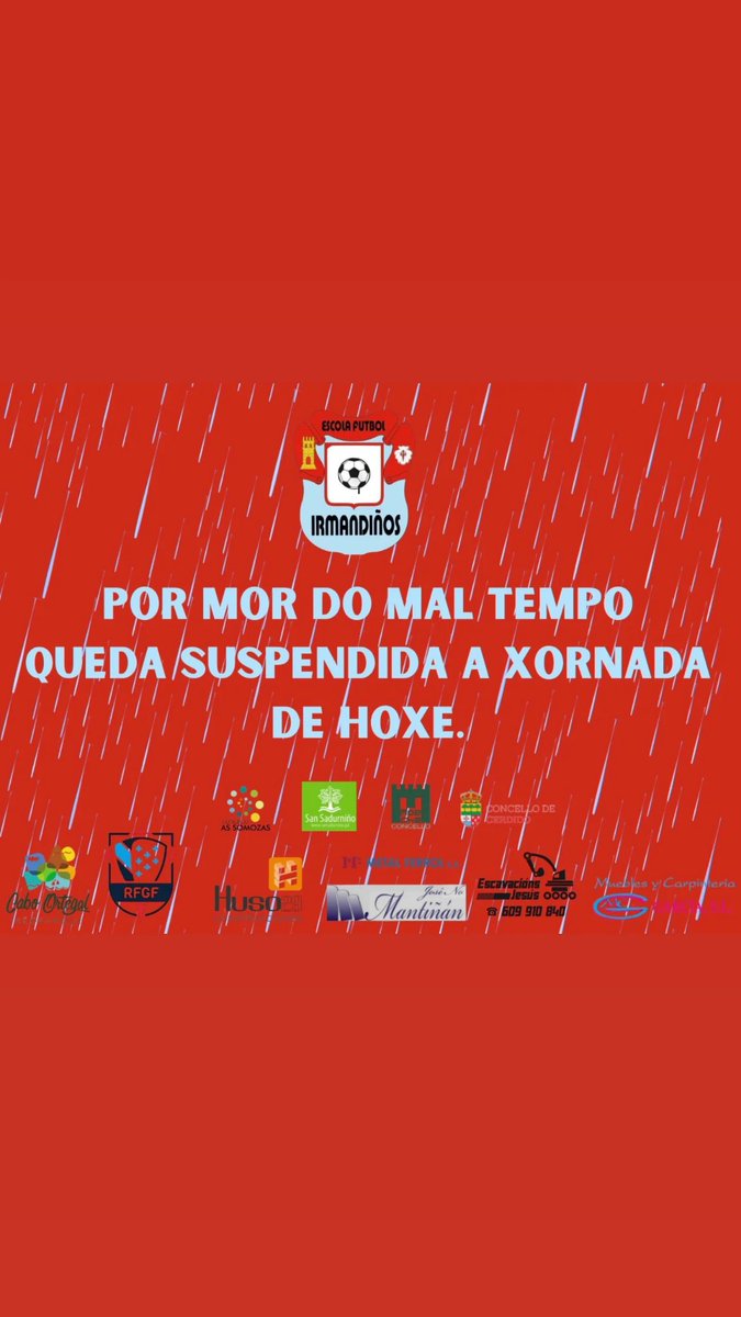 Xornada de viernes 30/01/26 queda suspendida por mor do mal tempo