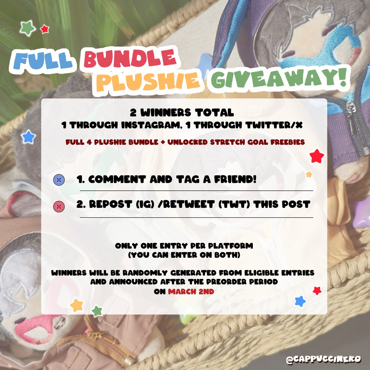 cappuccinekoo's tweet photo. 🦇 Batboy Plushie Preorders are open!!
Please read through before asking your questions 🙏

Links are in bio

🦇 I'm running a Giveaway of 2 Full Plushie bundles! One winner on IG and one on Twitter. Available worldwide as well.
1) Comment and tag someone
2) Retweet this post https://t.co/xwvyEQSt5o