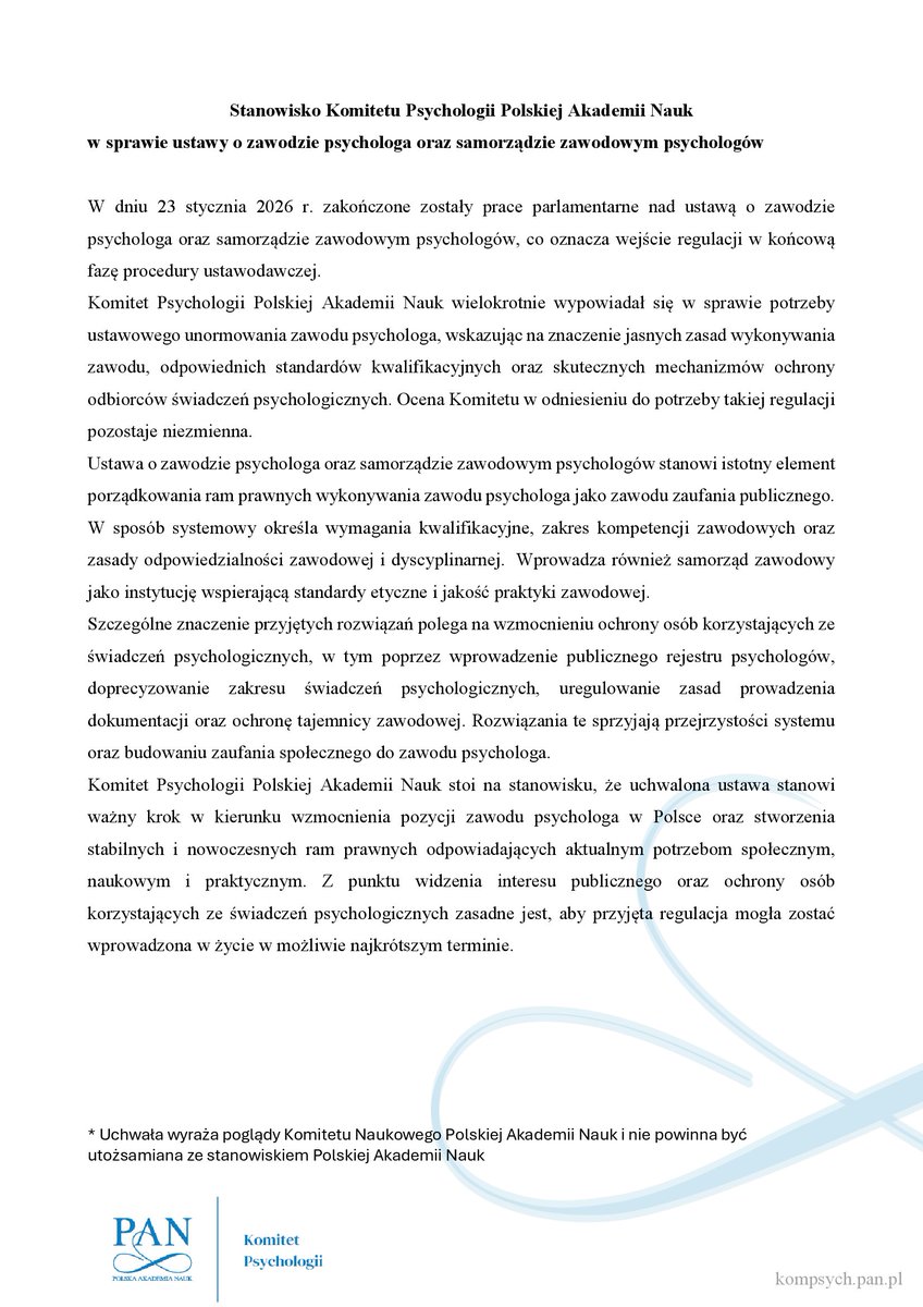 Komitet Psychologii PAN tweet media