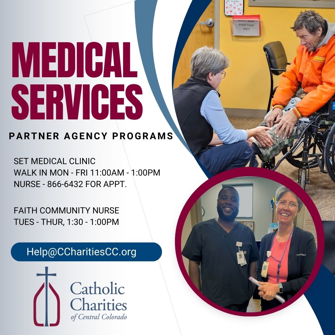 Catholic Charities SET Clinic is available for anyone in need. The Clinic is open Monday - Thursday and some Fridays from 11:00 am - 1:00 pm. Walk-ins are also welcome. Call 719.866.6432 to schedule an appointment!