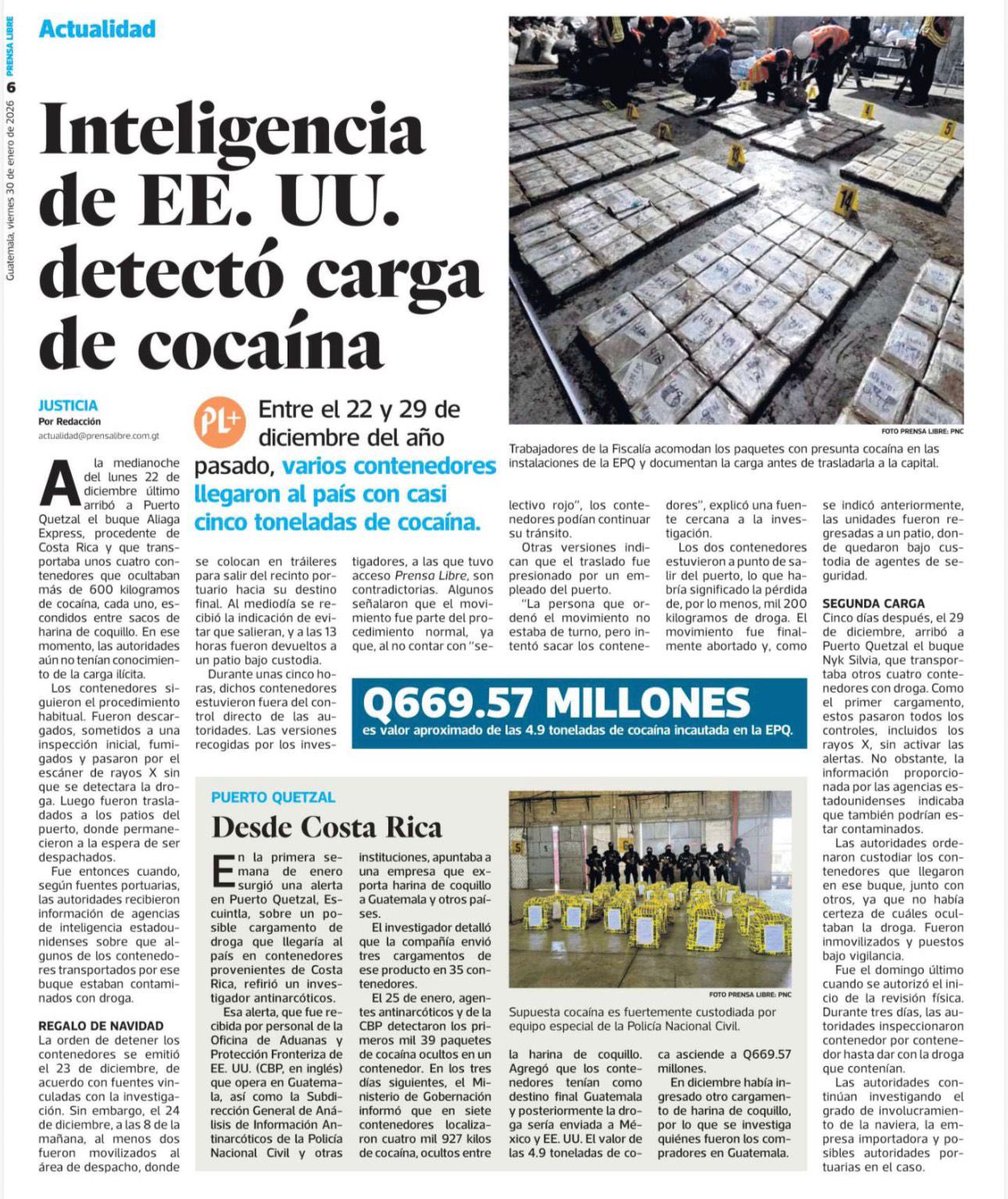 Hoy Prensa Libre pone en portada una verdad que muchos han querido ocultar: el mayor problema de nuestros puertos es el caos, la corrupción y la falta de autoridad del Estado en los mismo.

La Comisión de Comunicaciones Transportes y Obras Publicas, la cual Presido dio dictamen