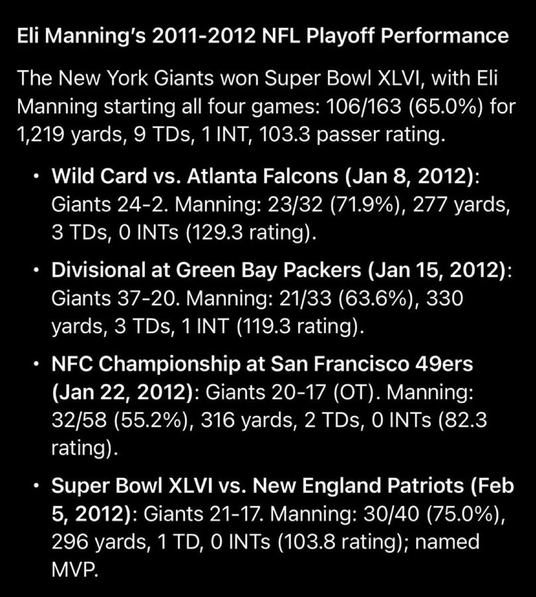 Eli Manning had one the greatest playoff runs of any Quarterback in history all while slaying the greatest QB of all time twice. What I won’t let you kids do on this app is rewrite history.