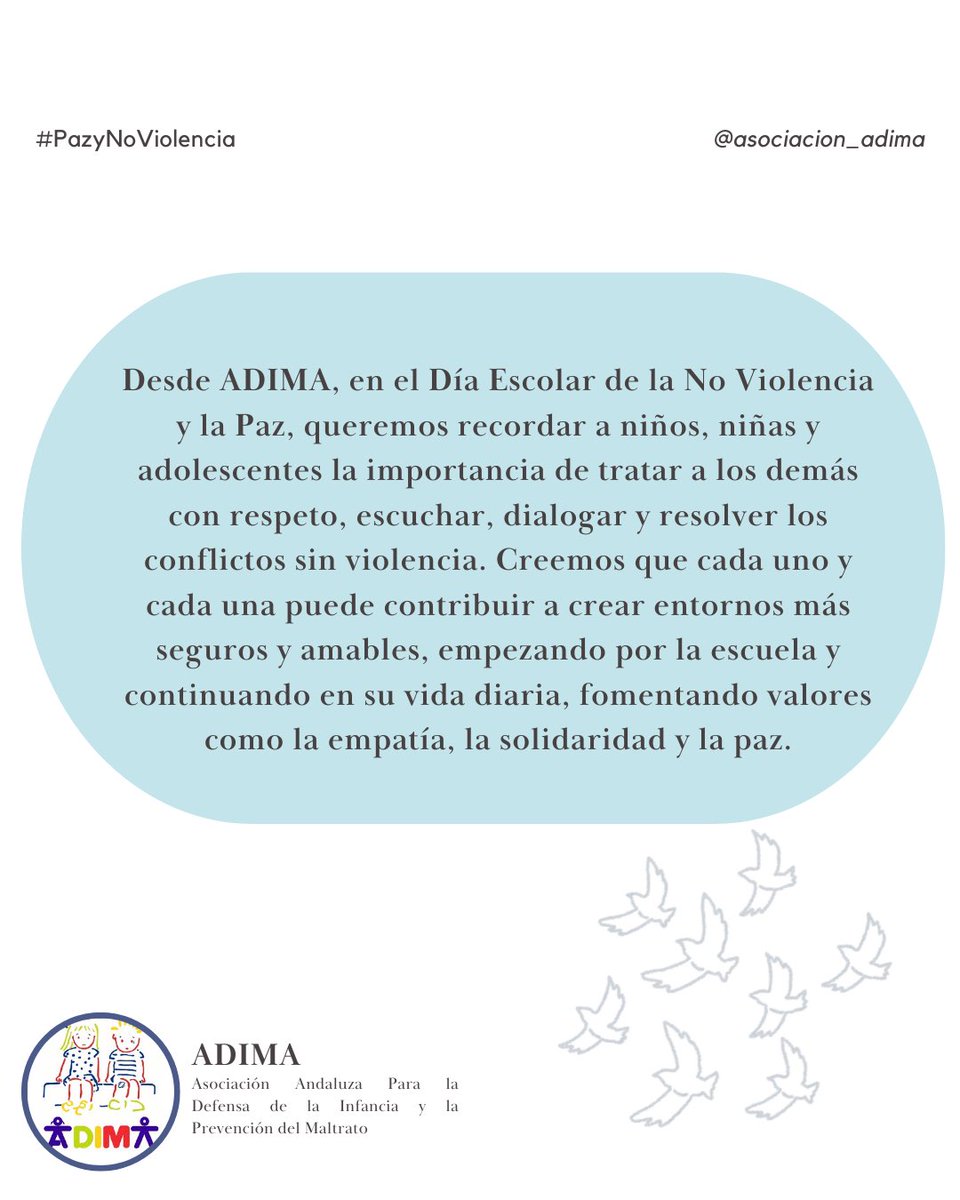 La paz empieza con pequeños gestos: respetar, escuchar y cuidar a los demás. Desde ADIMA acompañamos a niños, niñas y adolescentes en la construcción de una convivencia sin violencia 🕊️