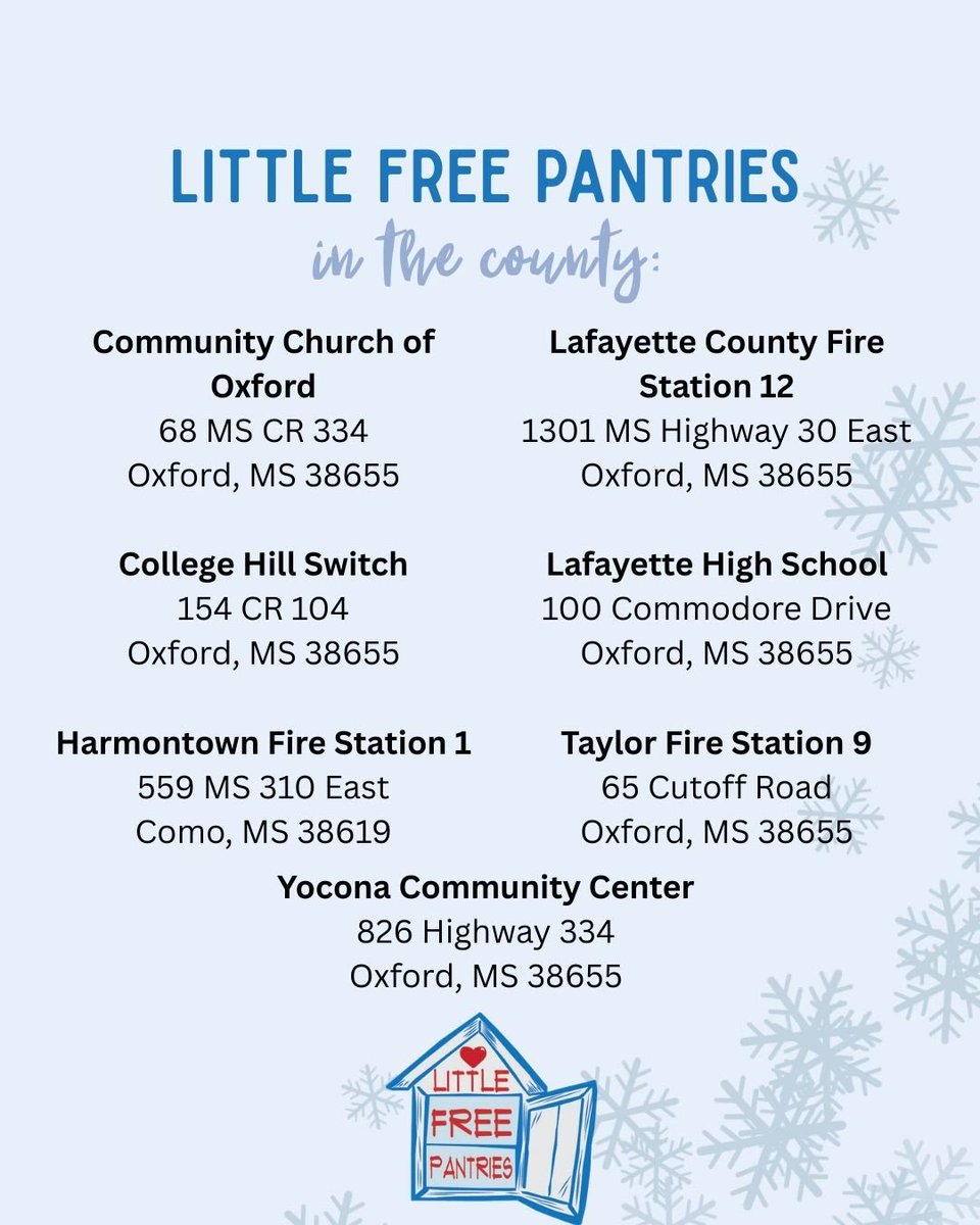 OxfordMSTownie's tweet photo. Lovepacks is a local charity that feeds Oxford and Lafayette school children through out the year by sending food home with them.

They also keep all of the little free pantries stocked. 

Here are the locations of the pantries and if you would like to support Lovepacks, here are a couple of options.