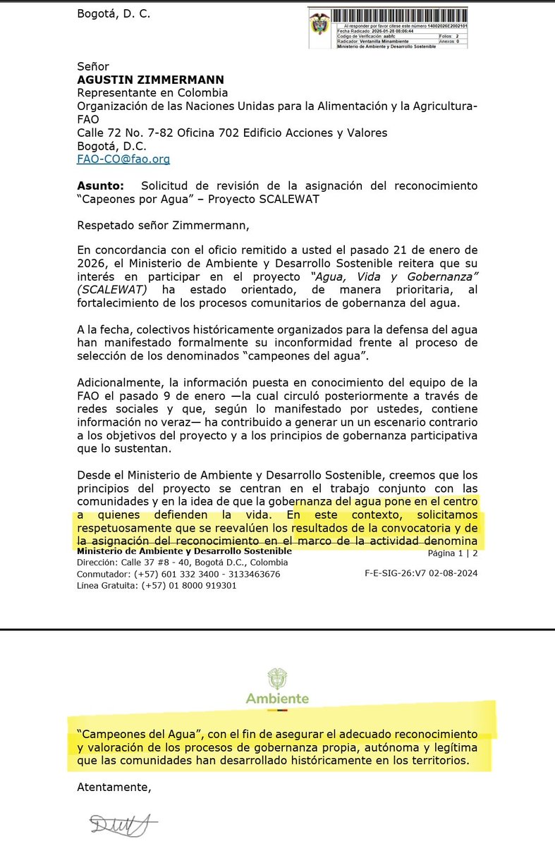 1. Min <a href="/IreneVelezT/">Irene Vélez-Torres</a> usted debe asumir la responsabilidad política de haber entregado ese premio a ArisMining (Minesa). Los errores de comunicación con <a href="/FAOenEspanol/">FAO en español</a> son un problema que deben resolver internamente. Esperamos que en verdad se retire el premio. Estaremos alerta 🧵