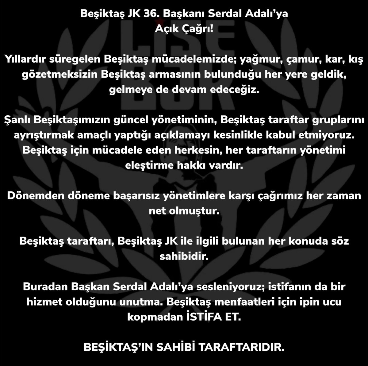 Hüküm sürenlerin, hükmedenlerin değil, halkın takımıdır BEŞİKTAŞ.

YÖNETİM İSTİFA!
#LİSEBJK