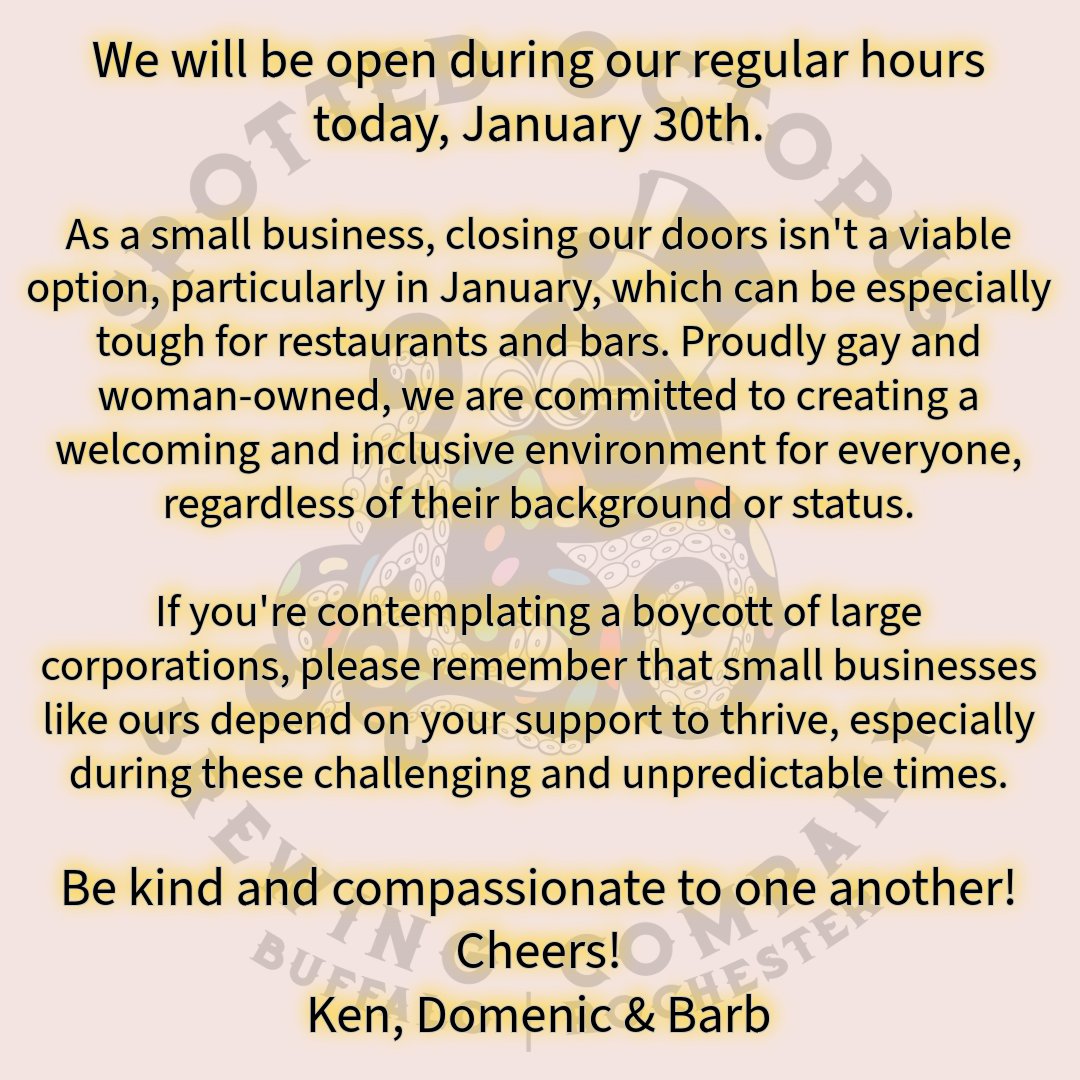 Octopusbrewing's tweet photo. We are dedicated to fostering a warm and inclusive environment for everyone, regardless of background or status.

Let’s spread kindness and compassion to one another!
Cheers!

#BuffaloNY #RochesterNY #ROC #January30th https://t.co/7VwP6n11MU