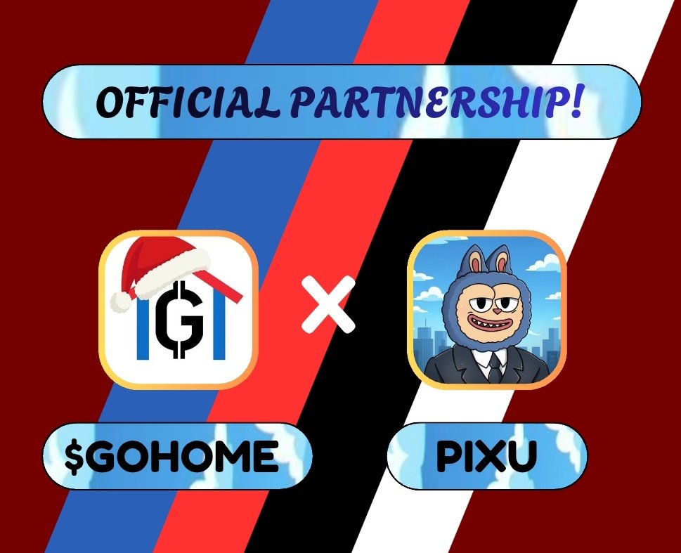 NatHerbalSup's tweet image. GM!
It's official!
@GoHome_token has signed their partnership with @pixu_alpha!

Both are memecoins on @solana! $GOHOME is set to flip $BTC (&amp;gt;$100k) &amp;amp; #Pixu stands for the honest trader’s grind to success.

Community, conviction &amp;amp; chaos are the one mindset! Grab more fun + memes.