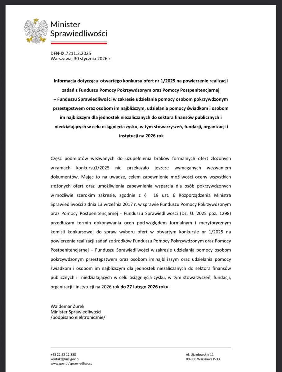 ‼️Paraliz Funduszu Sprwiwsliwosxi i kolejna kompromitacja <a href="/MS_GOV_PL/">Min. Sprawiedliwości</a>!! 

Po raz kolejny nie dotrzymali terminu oceny wniosków w konkursie na pomoc pokrzywdzonym przęstepstwem. 

Organizacje pozarządowe i beneficjenci kolejny miesiąc pozostaną bez środków! 

Wstyd! 

O sprawie