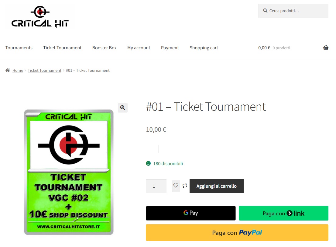 Looking for the tournament entry ticket?🎟️

Get it on our website👉criticalhitstore.it/prodotto/01-ti… 

After purchase, your access code will be in the order summary or sent by email📩

Site registration required🔒

Questions? DM us or check the tournament guide👉 play.limitlesstcg.com/tournament/695…