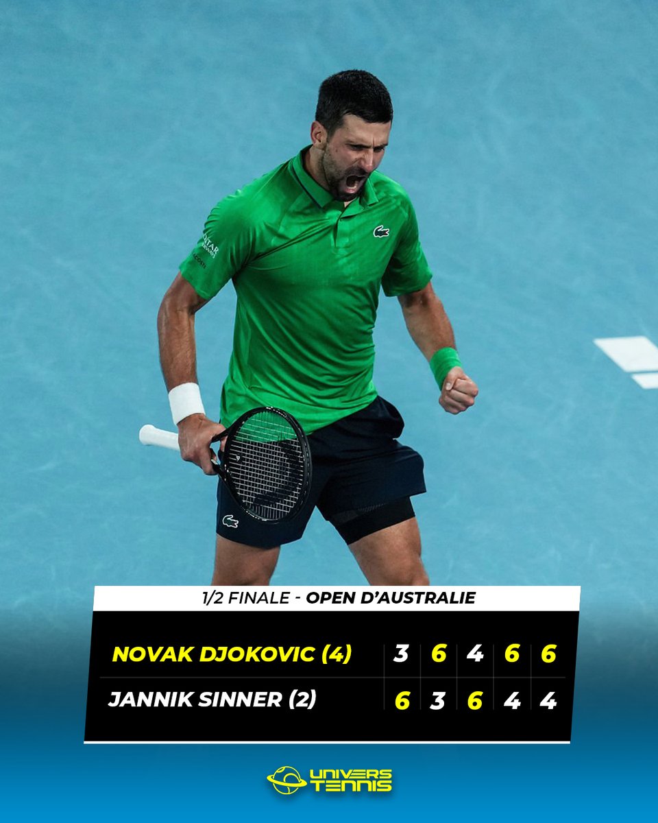 IL N’EST PAS GRAND, IL EST IMMENSE 🤯🤯🤯

Novak Djokovic élimine le double champion en titre Jannik Sinner après 4h09 et atteint sa 38e finale en Grand Chelem, la 11e à l’Open d’Australie. 🔥🇷🇸

À 38 ans, il devient le finaliste le plus âgé de l’ère Open à Melbourne. 😱