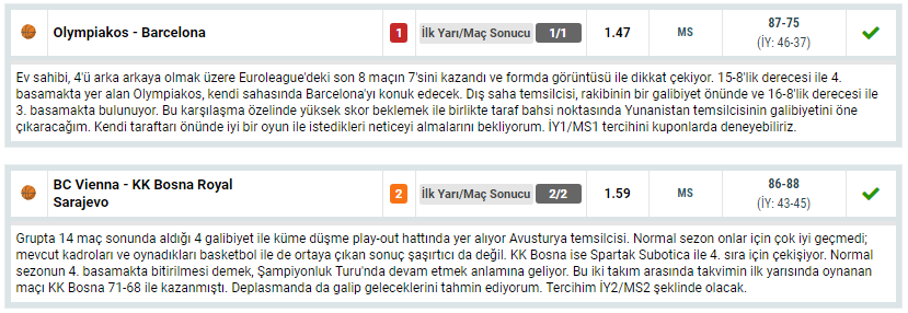 * <a href="/Nesinecom/">Nesine</a> takipçileri için hazırlamış olduğumuz Kupon ile kazandırmaya devam ettik. 🏀

** Adriyatik Ligi 1/1 yorum isabeti.🎯(29.01.2026)
** EuroLeague 1/1 yorum isabeti.🎯(29.01.2026)

*** Oran : 2,34. Değerlendirenlere Teşekkürler, Tebrikler.! 🙂  💯 ✅