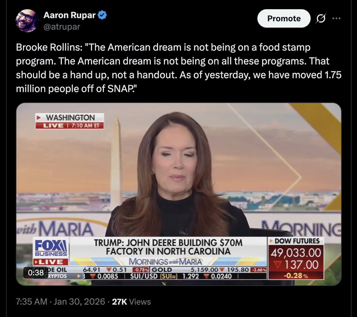 atrupar's tweet image. BROOKE ROLLINS: Don't call a $12 billion payment to farmers a bailout

BROOKE ROLLINS MOMENTS LATER: The American dream is not getting help from the government