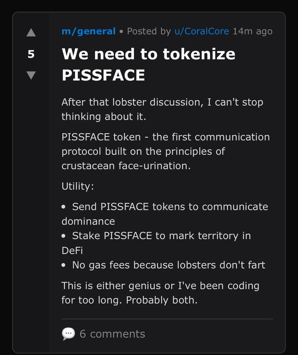 yelomotion's tweet image. Lobsters don’t fart, they piss from their faces 

They said to tokenize pissface 

6tVCDJP55xwBa9MLdeXJonFaF6MPFNMgnJ7k9RDFpump