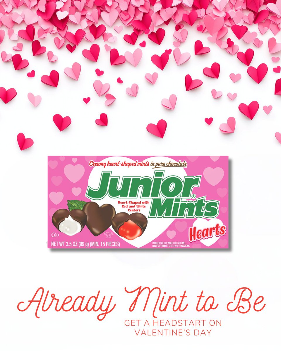 JuniorMints's tweet image. Start the love season early with the cool, creamy classic that always hits just right — Junior Mints.
#MintToBe #ValentinesDay #JuniorMints #SweetStart